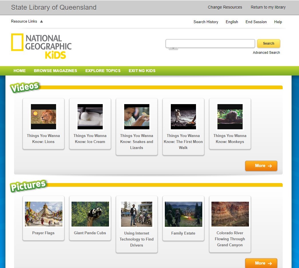 Image of National Geographic Kids database home page