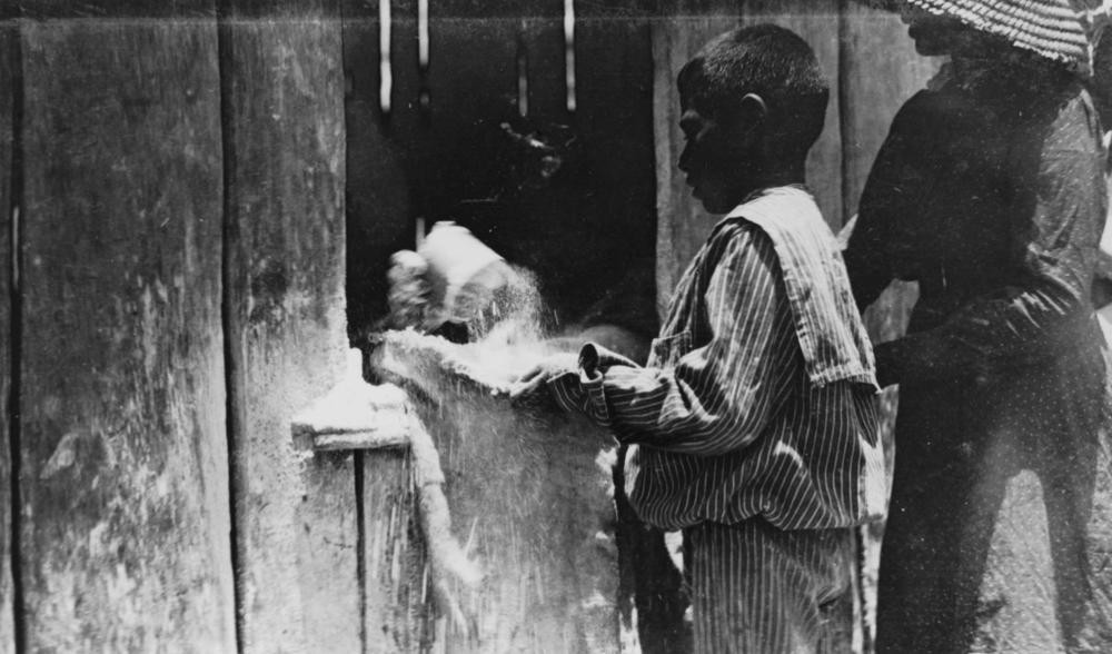 Receiving flour at Barambah Aboriginal Settlement, 1911