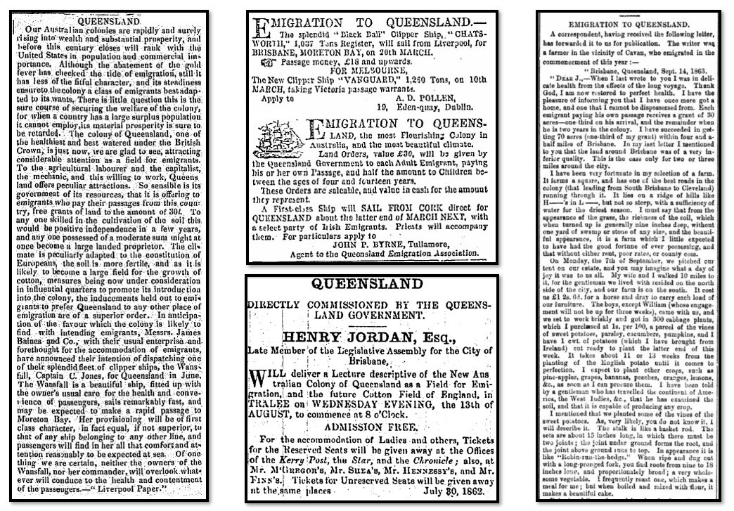 Image of three columns of newpaper text from Irish newspapers