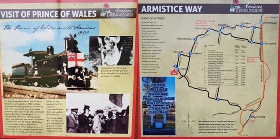 In preparation the Amiens History Association produced storyboards outlining the historic Royal visit and the opening of the rail line on storyboards 100 years earlier. 