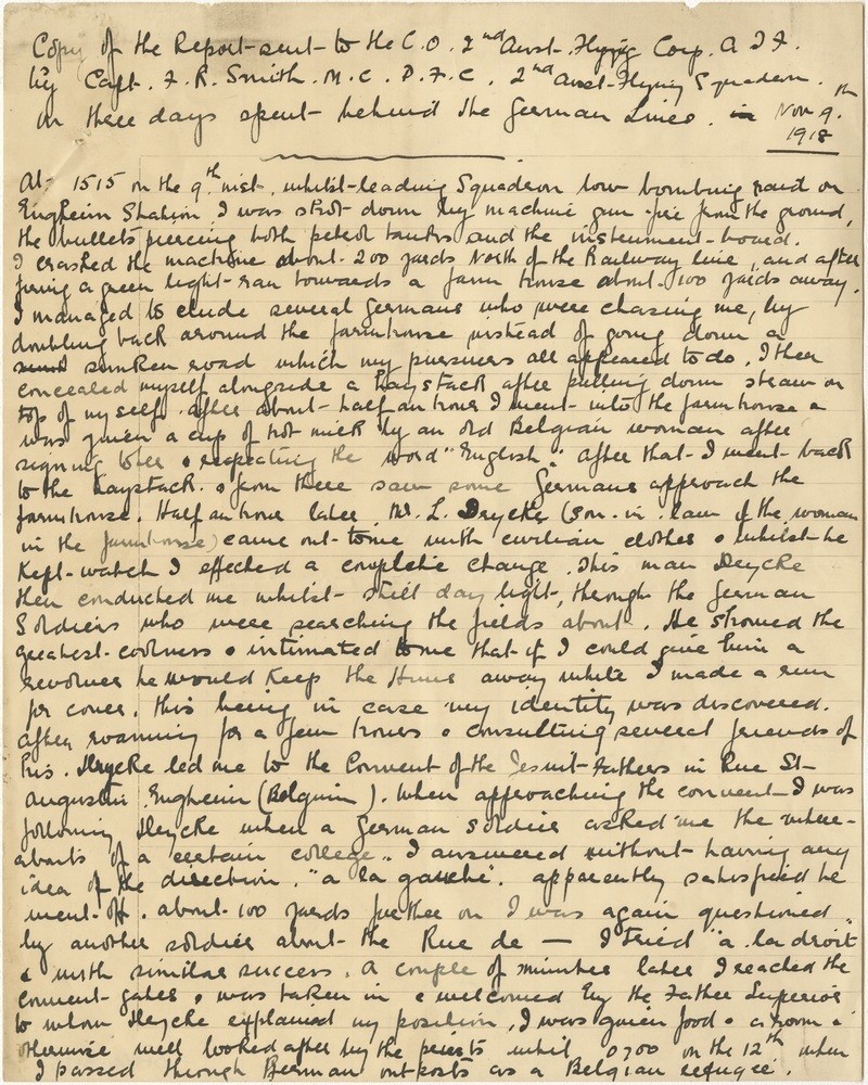 OM64-31/5 Francis Ryan Smith Report 13 Nov 1918, p. 1.