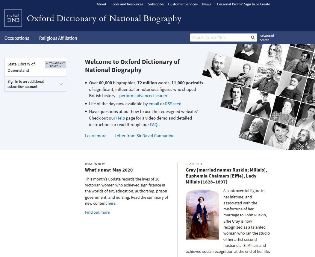 Image of Oxford Dictionary of National Biography database home page