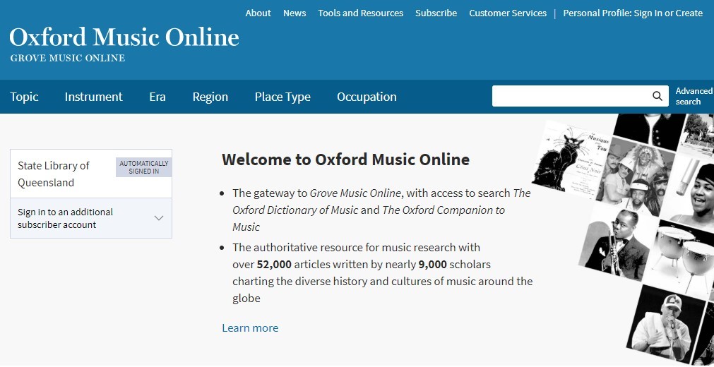 Image from Oxford Music Online database home page