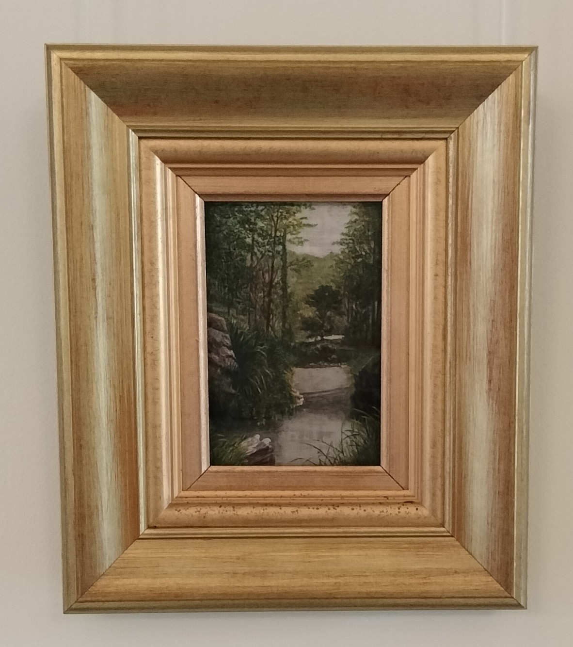 Framed oil painting of creek at Tamborine Mountain, Queensland.