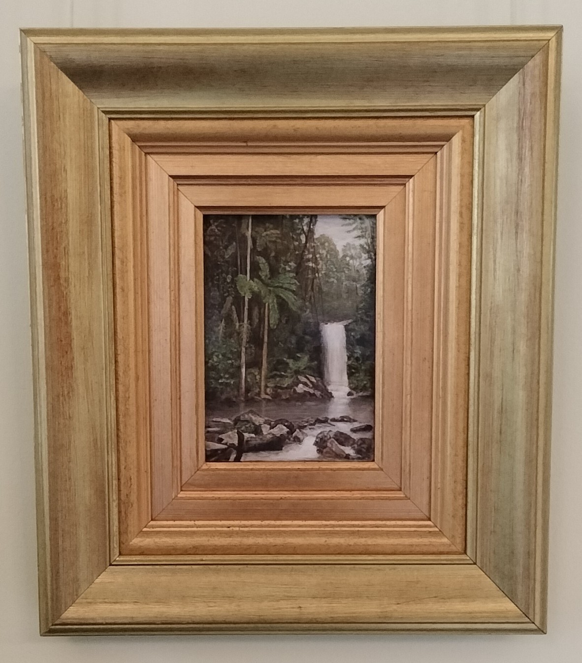 Framed oil painting of waterfall at Tamborine Mountain Queensland