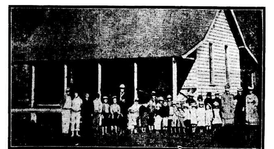 Chinamen’s Creek [AlbanyCreek] School, 1875, Presumably Leontine Cooper seven from the left.  