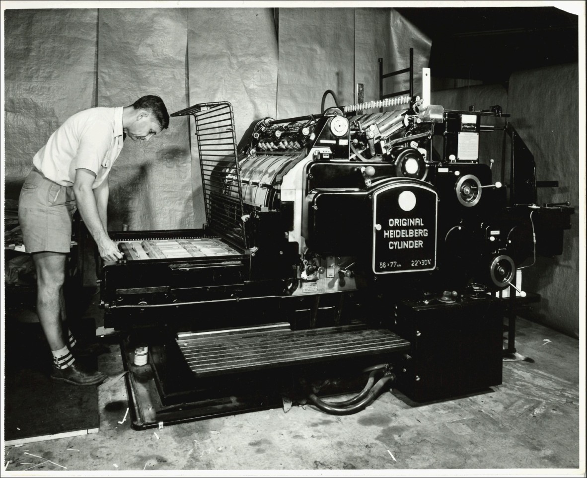 Heidelberg Cylinder Press, QCC, Moorooka, 1953.