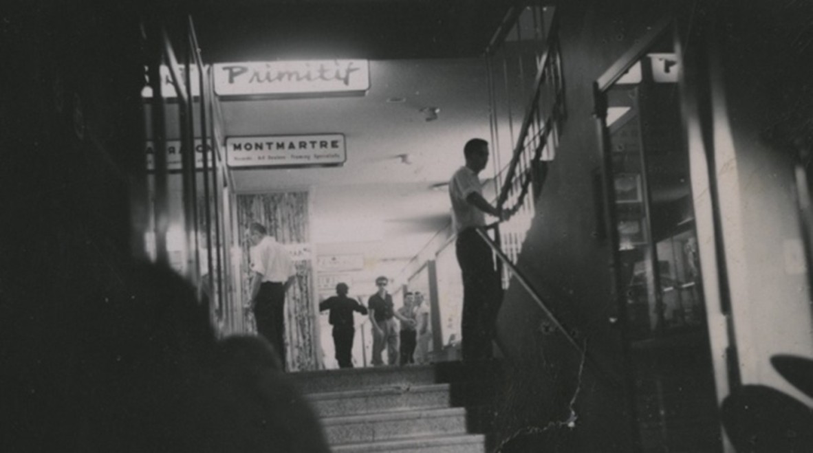 Looking up the Primitif stairs to the Piccadilly Arcade.