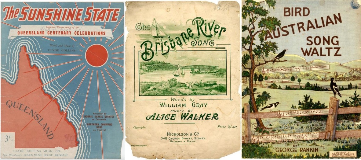 A selection of illustrated covers of music scores from the John Oxley Library collection.