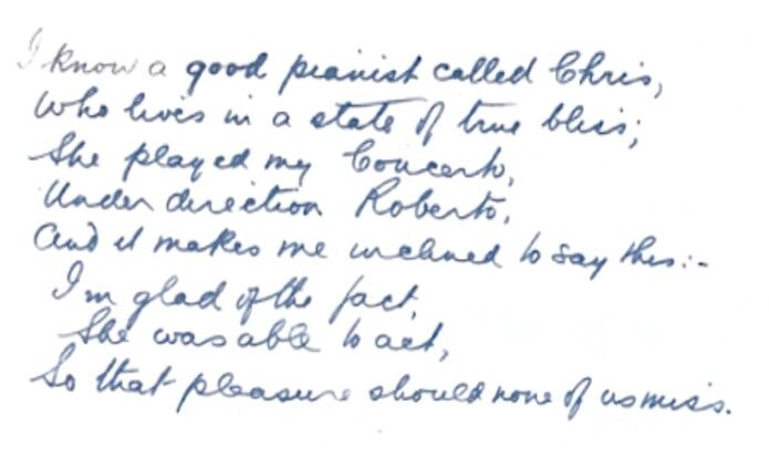 Hand-written poem by Percy Brier about Christina Boughen.