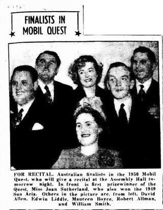 Australian finalists in the 1950 Mobil Quest (Joan Sutherland [front], first prize winner).