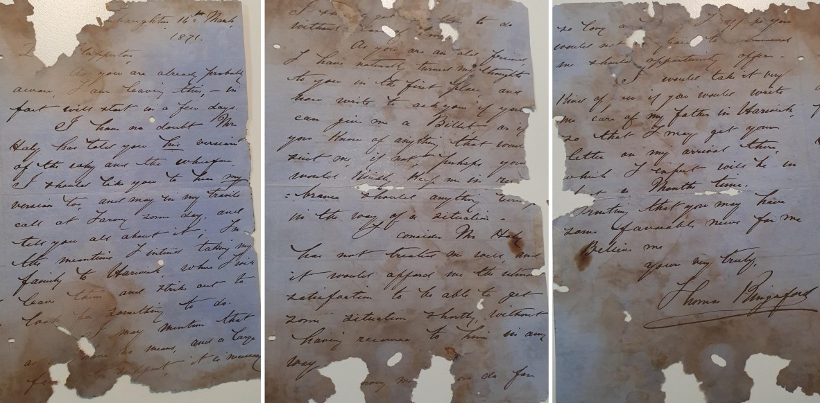 Letter 1: 16th March, 1871. Letters written by Thomas Kingsford to George Clapperton.