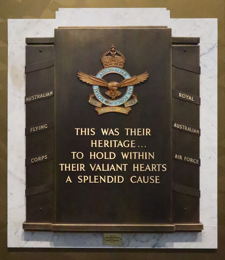 Image of a plaque on a marble wall from the Royal Australian Airforce