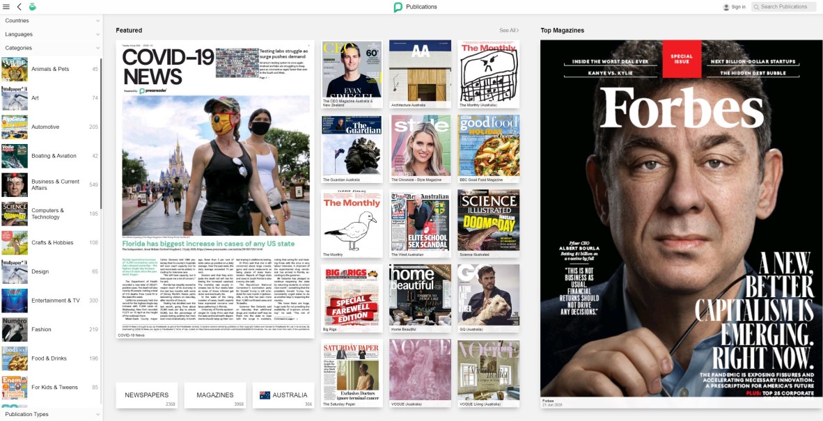 Image from PressReader database home page