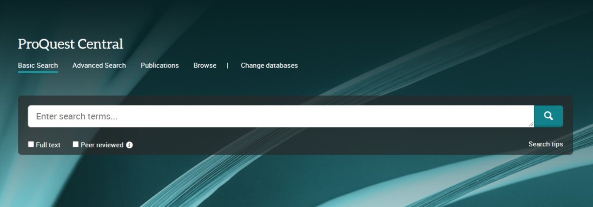 Image of ProQuest Central database home page