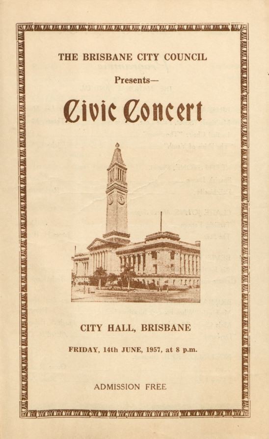 Brisbane City Council Civic Concert program cover, 14 June 1957. 
