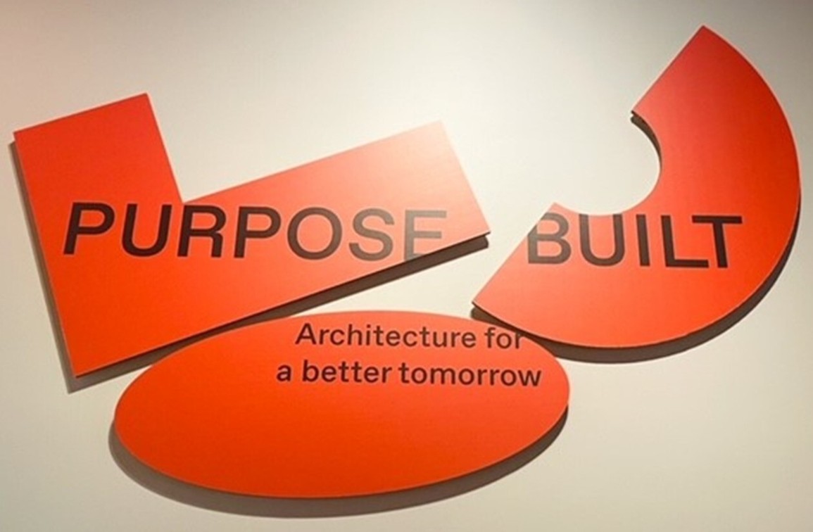 Three red shapes with "Purpose built: Architecture for a better tomorrow