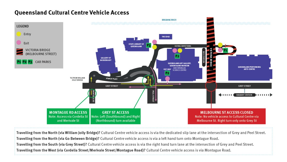 Vehicle access map to the Queensland Cultural Centre carparks