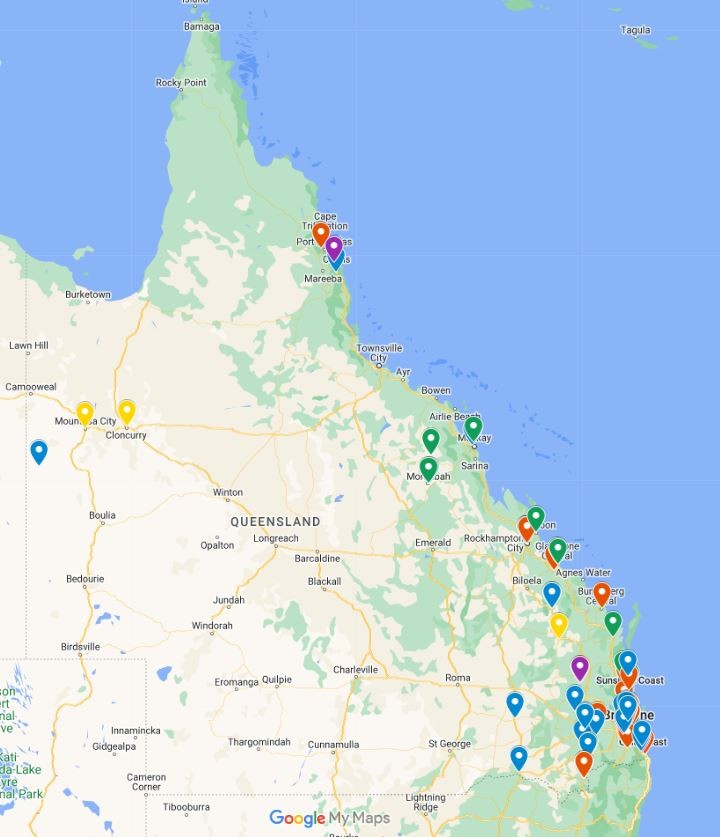 Location of QLD schools that have participated in 'Live at the Library'. 
