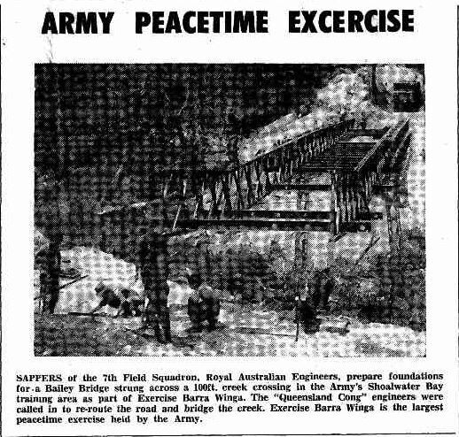 Newspaper Clipping of engineers assembling a bridge during Barra Winga