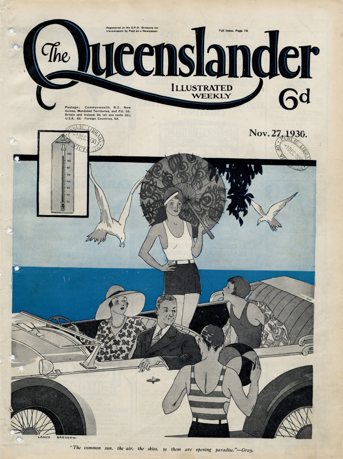 Illustrated front cover of the newspaper The Queenslander 27 November 1930