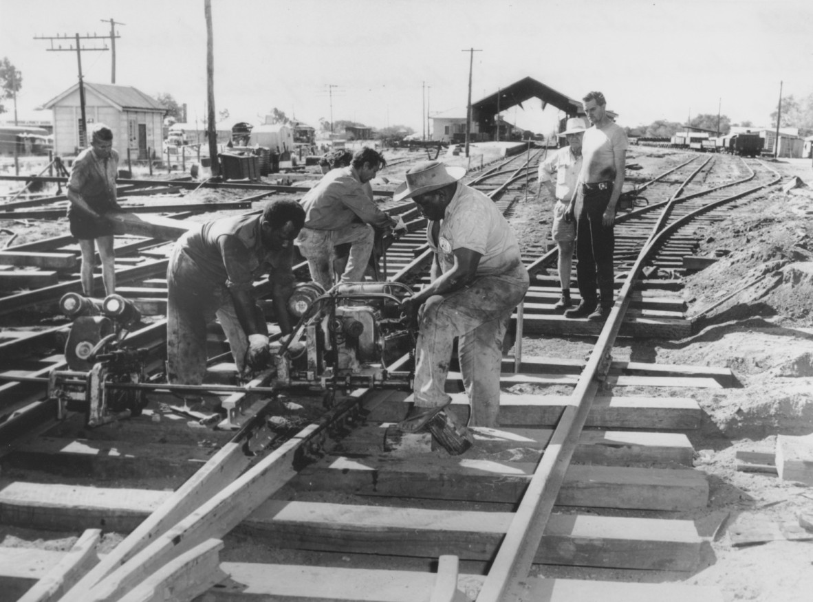 Re-laying the Cloncurry railyards, 1962.
