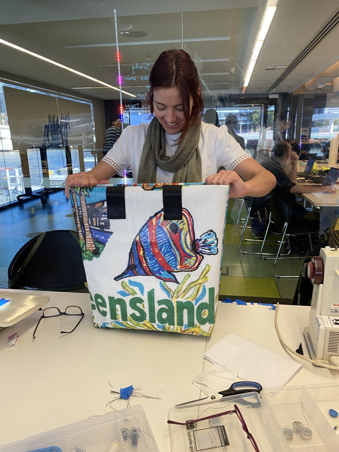 A photo of someone with a vinyl bag