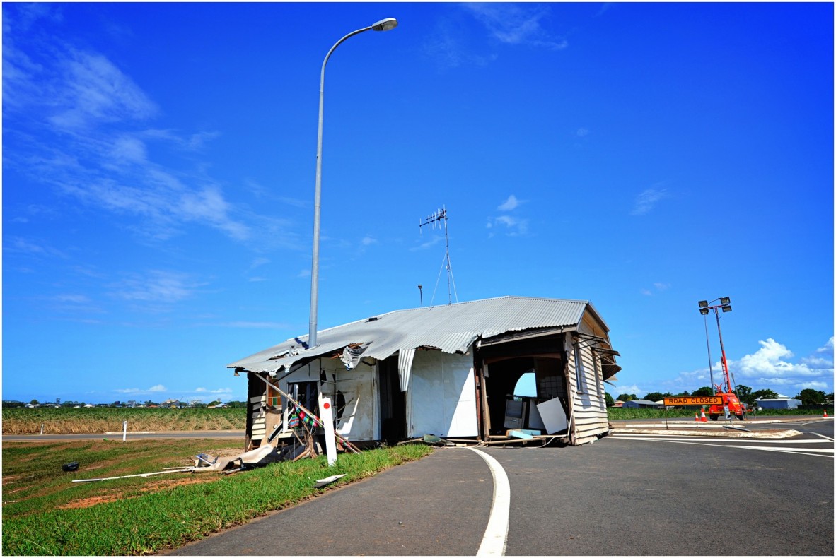 Dislodged house washed onto Queen Street by floodwaters in Bundaberg, Queensland, 2013
