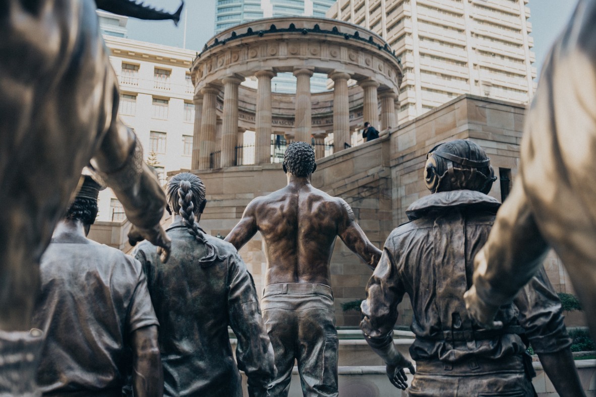 The Indigenous Memorial with view of the Shrine of Remembrance