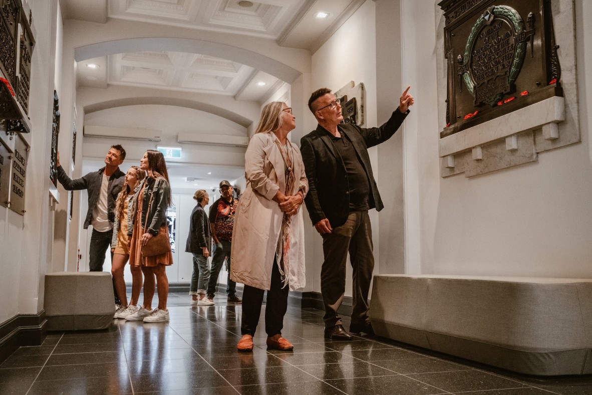 Visitors in the World War I Memorial Crypt at Anzac Square