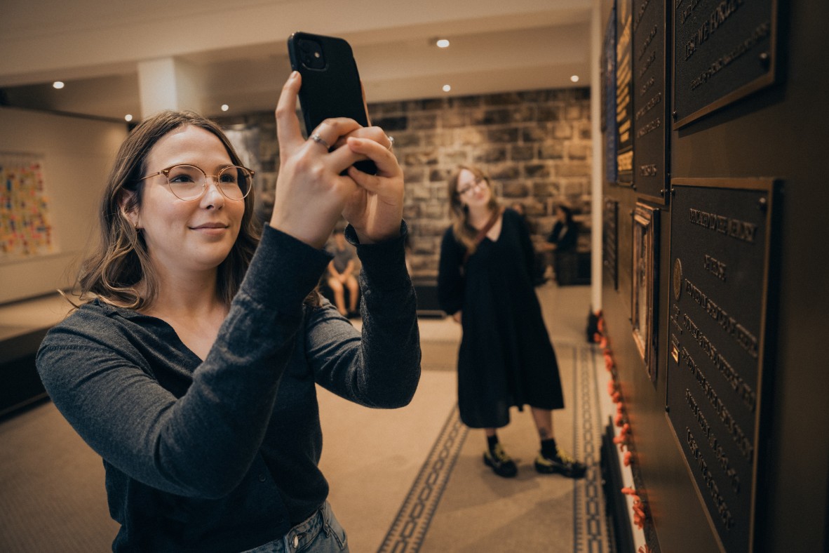 Visitors in the Post World War II Gallery at Anzac Square