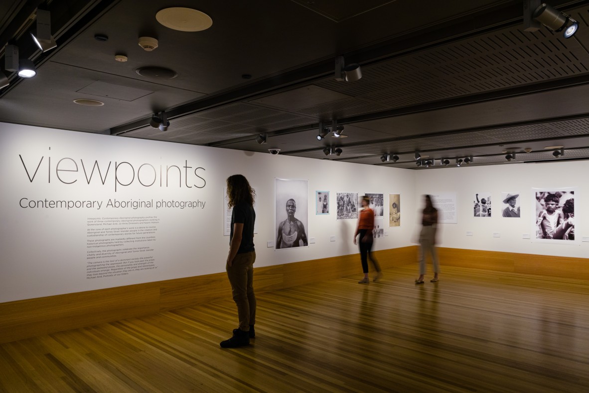 Visitors looking at the Viewpoints exhibition