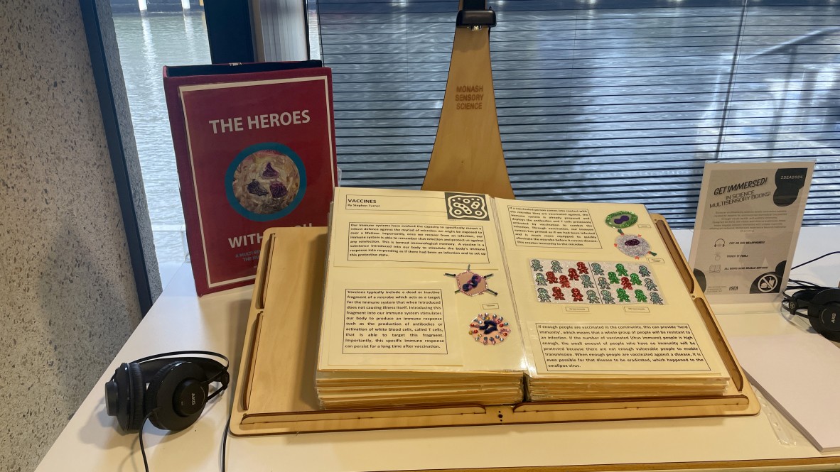 A photo of a Multisensory science book which features interactive objects and sound
