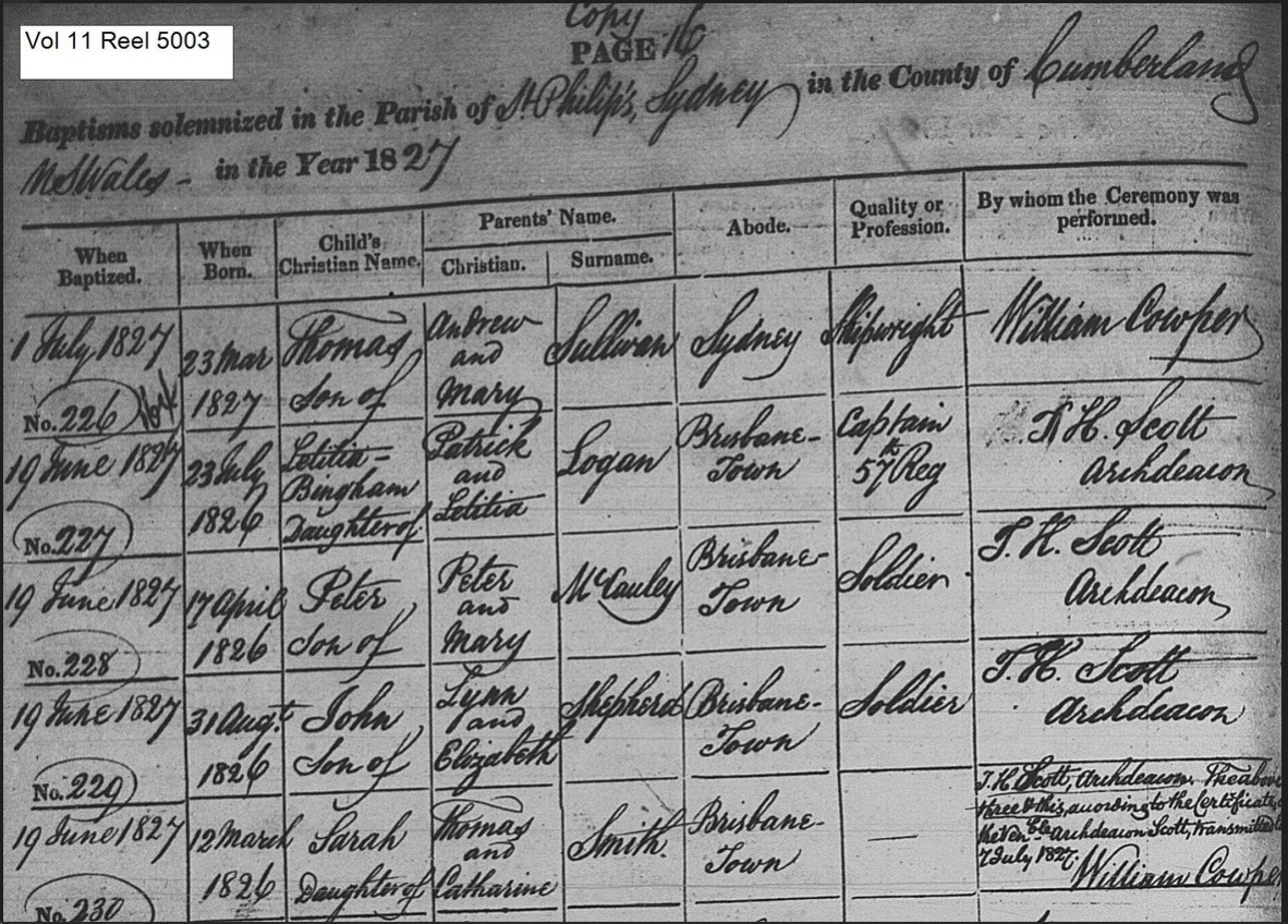 image of Register of baptisms, burials and marriages 1787-1856 [NSW Registry of Births, Deaths and Marriages]. showing baptisms from 1827