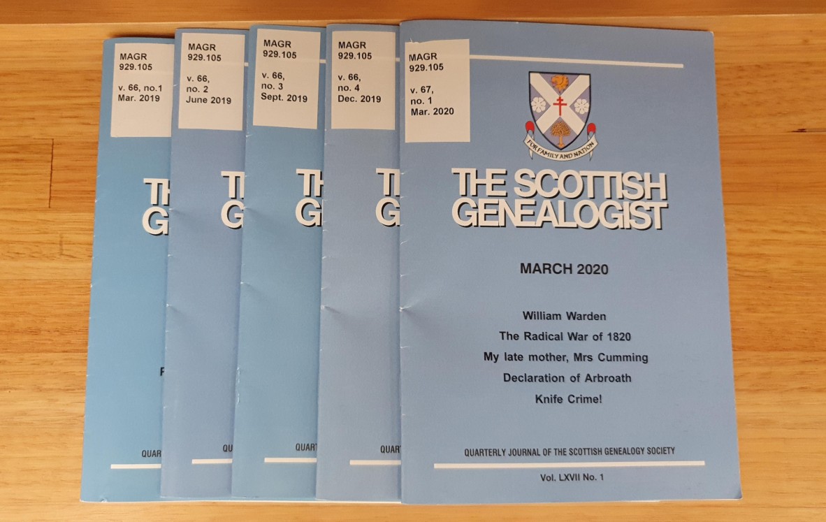 Image of front cover of "The Scottish Genealogist" journal