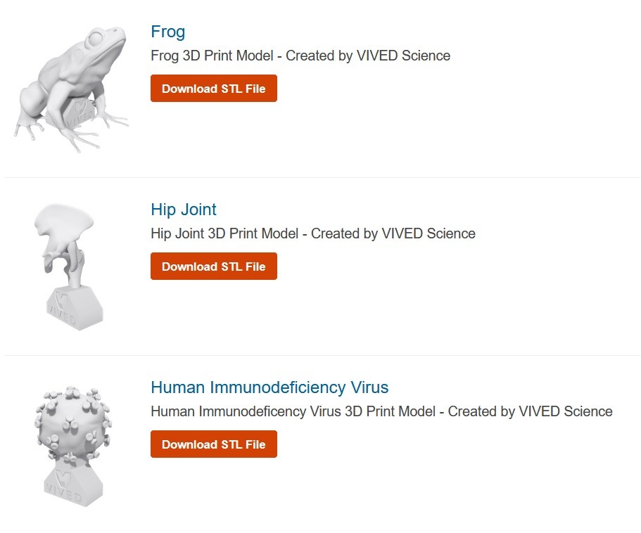 3D printable models from the Gale Interactive Science database