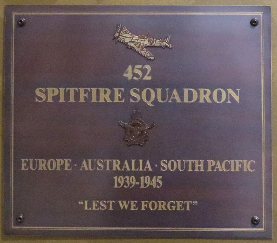 Plaque commemorating 452 Spitfire Squadron