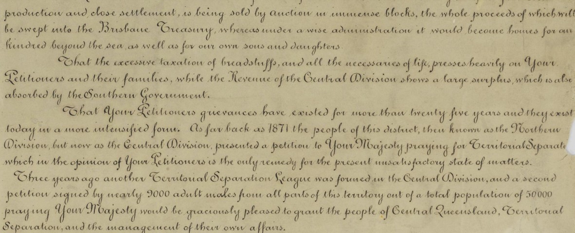 Excerpt from the CQ Separation League petition outlining arguments to Queen Victoria