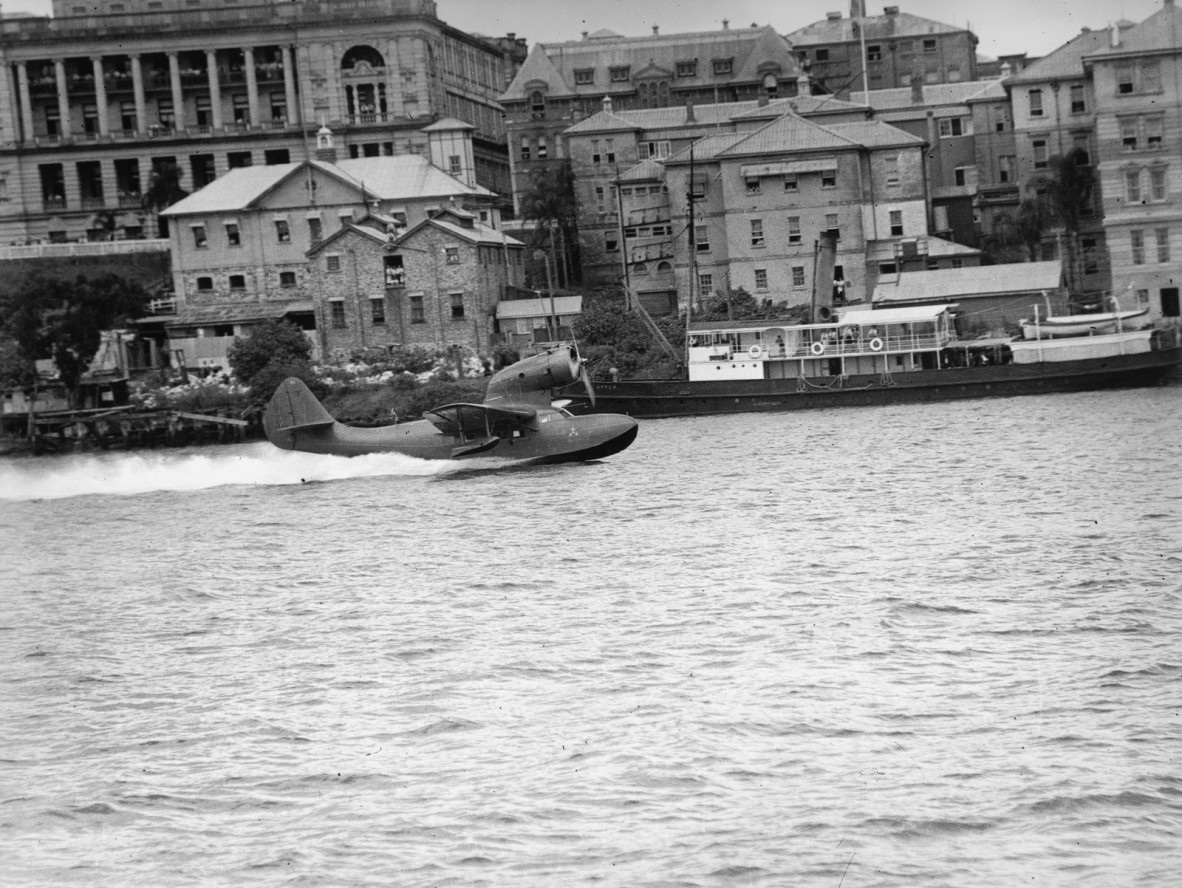  Seaplane landing on the Brisbane River, ca. 1935
