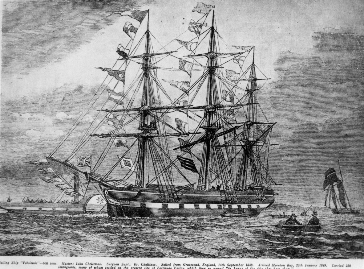 Drawing of the ship 'Fortitude', which sailed from Gravesend, England and arrived in Moreton Bay on 20 January 1849