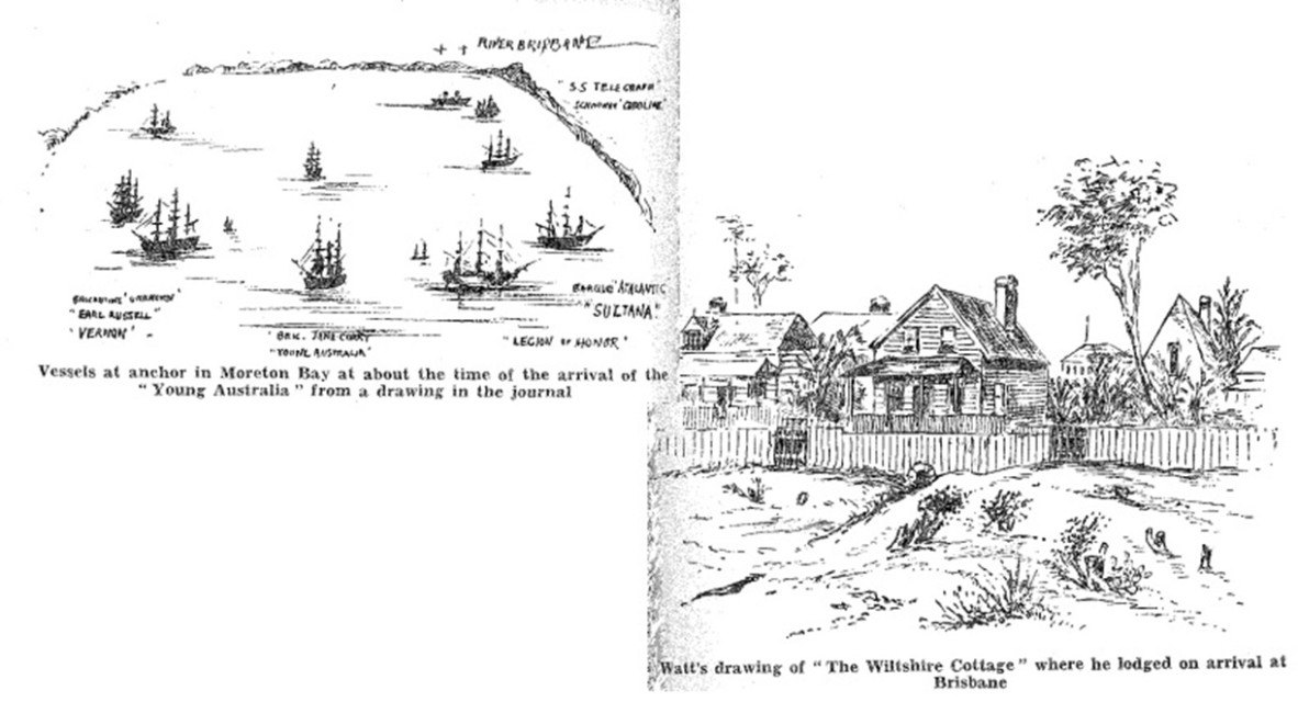 Sketches from Richard Watts diary on Young Australia 1864