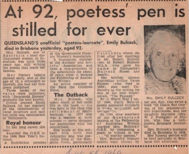 Snippet of an article reporting on Emily Bulcock passing away. 