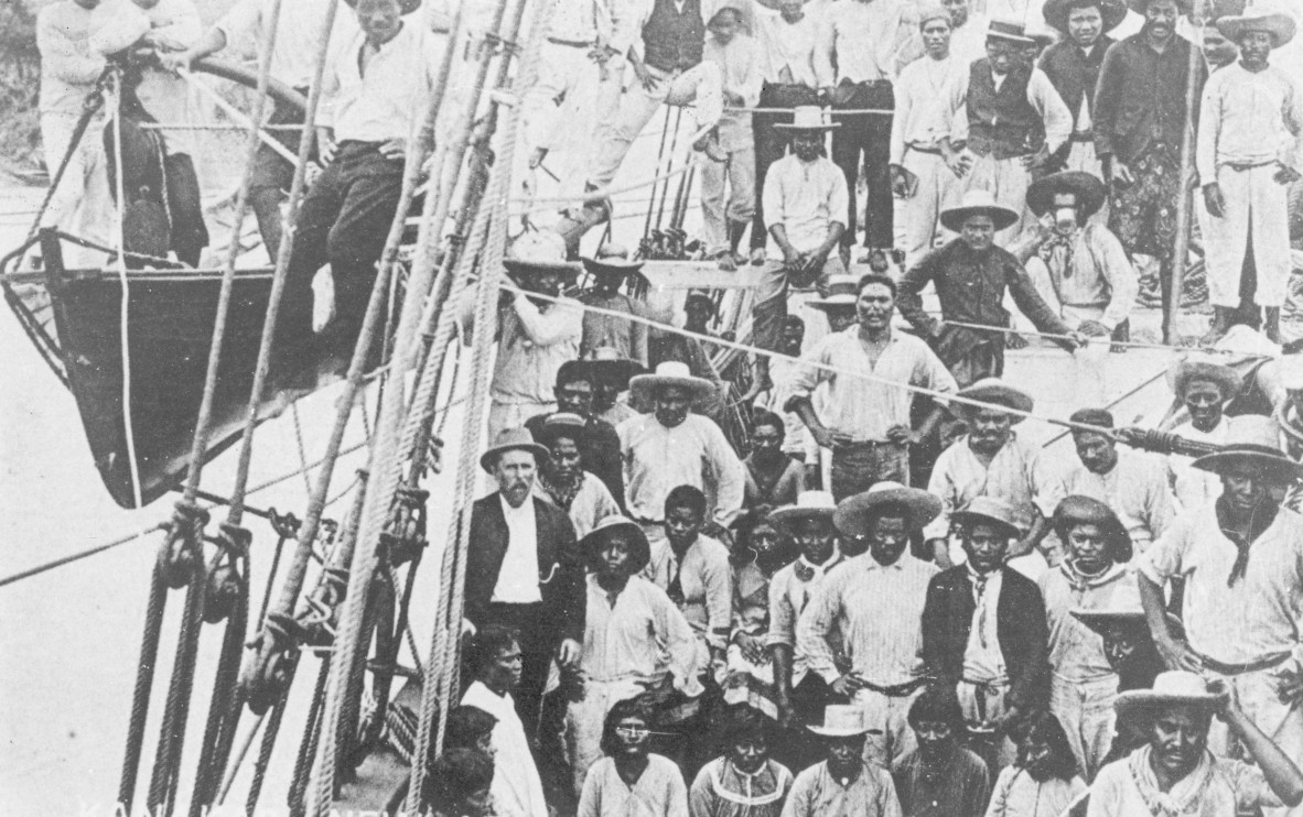 Group of South Sea Islanders on a ship in 1895