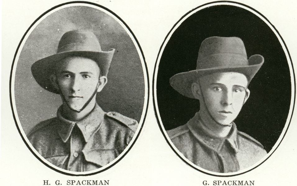 Two individual portrait photos side by side of young men brothers in uniform 