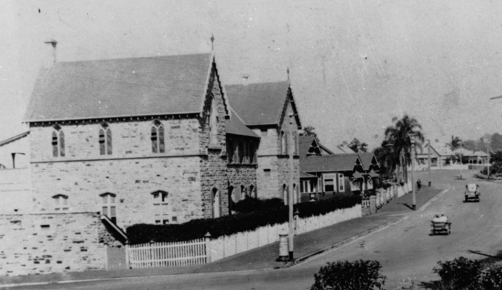 Black and white photograph of St Joseph's College, Gregory Terrace