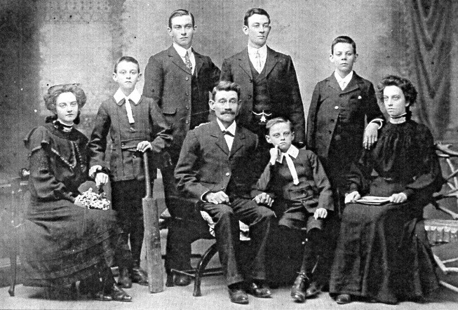 The Samuel Henry Mott family. Standing - Alfred, Samuel, William, Leopold.  Seated – Florence [Sir Arthur’s mother}, Samuel, Arthur, Lydia Mott.    