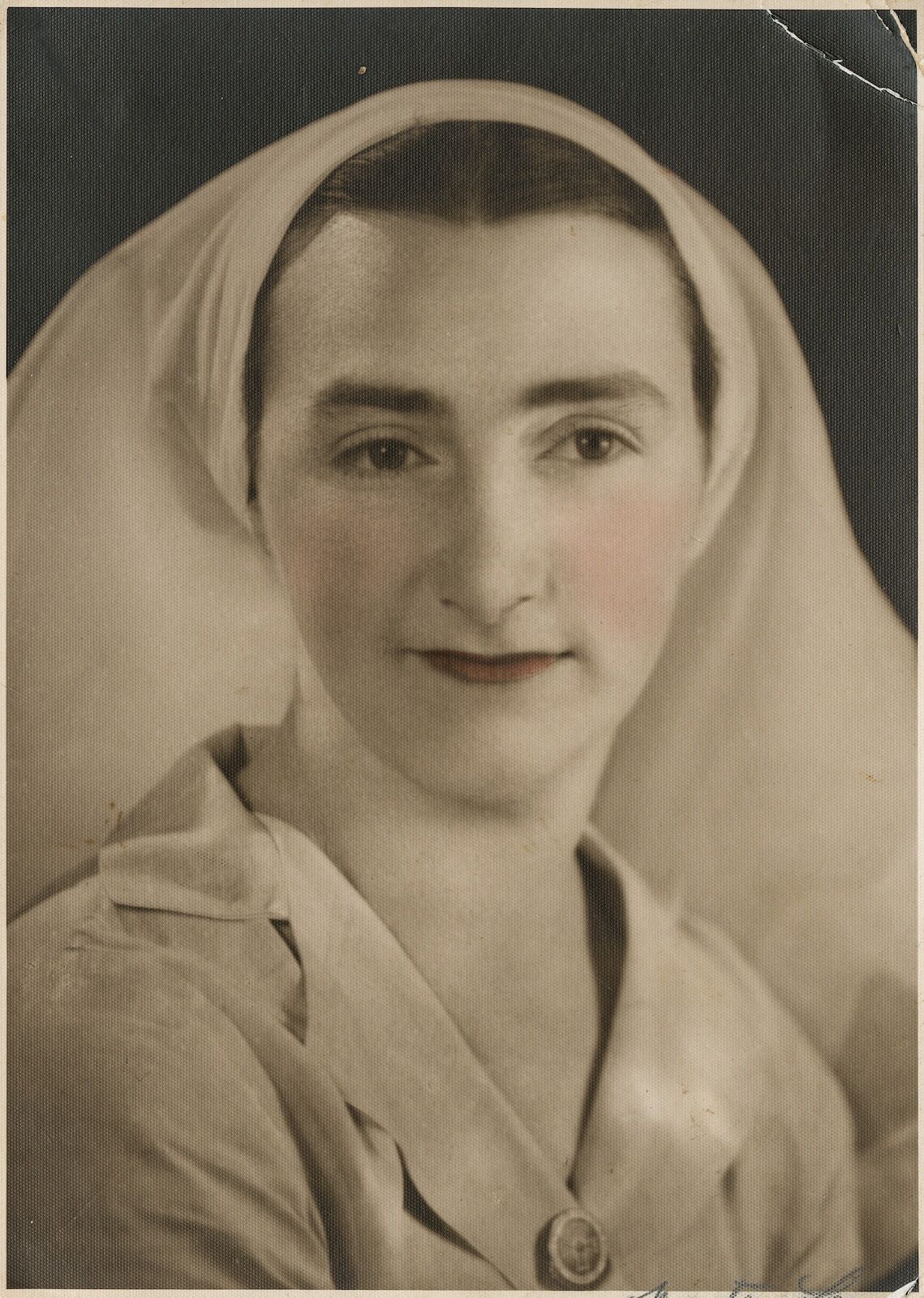 Portrait of Rae Knox (nee Seamark) wearing nurses uniform.