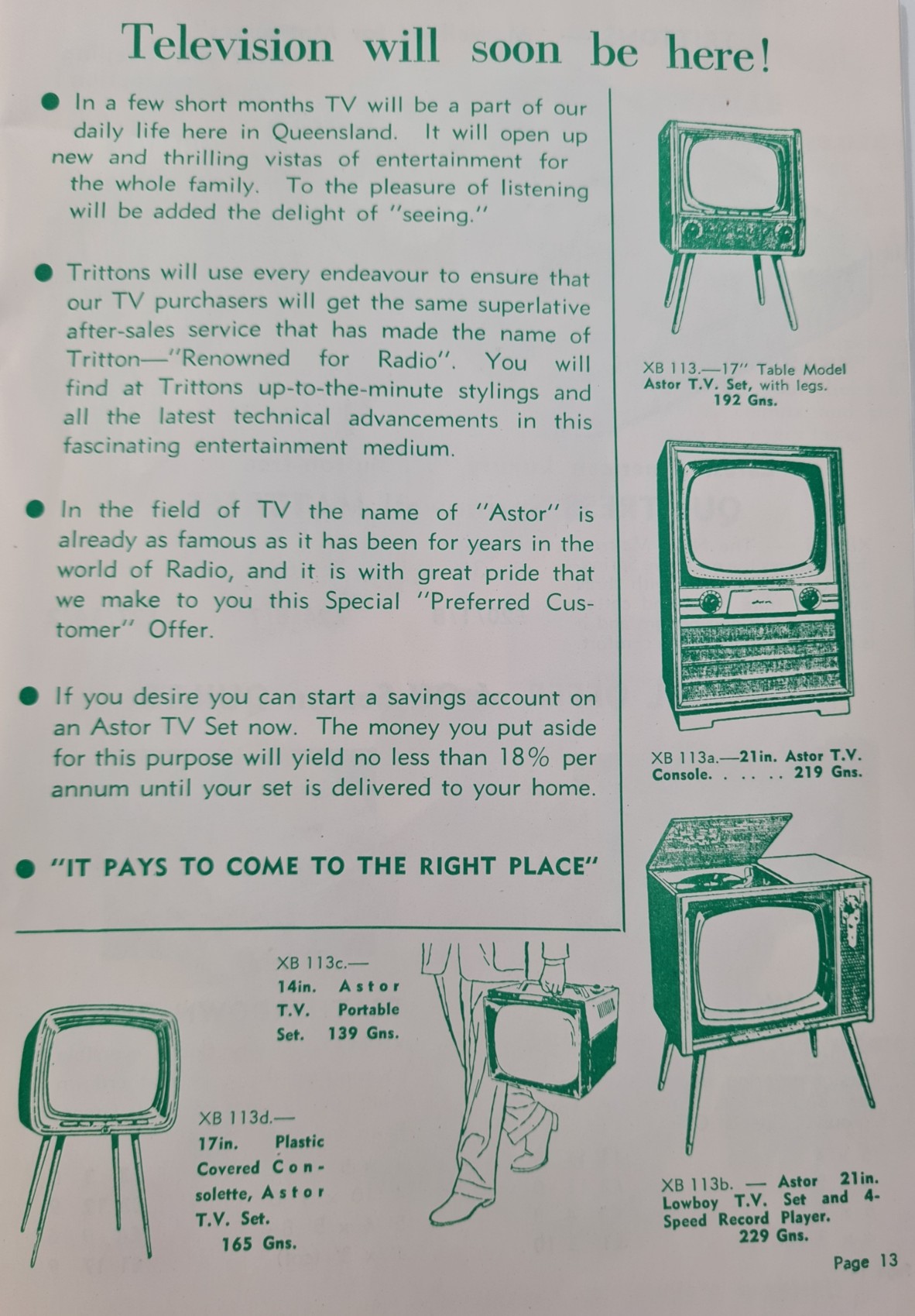 TV advertisements on page 13 of Trittons 1958 Catalogue. 