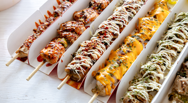 Jumbo Skewers from Kor-Dak Korean Street Food Market Stall at the New Farm Famer's Markets.