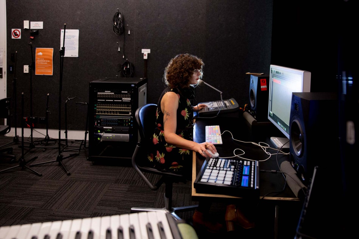 Woman using the Recording Studio at the Edge